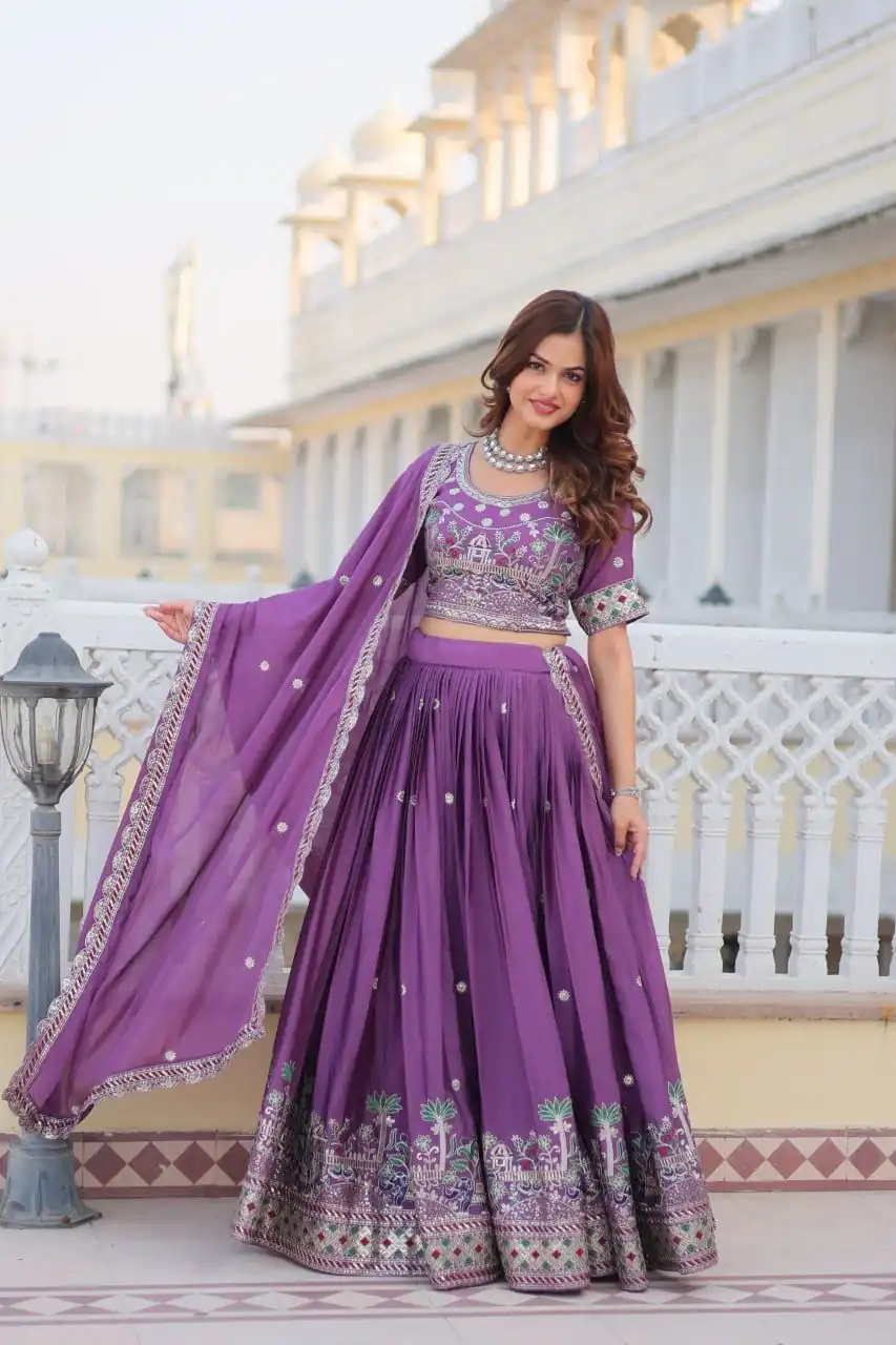 Ram 064 Purple Pure Chinon Lehenga Choli with Embroidery Work. Introductory Price ₹3049. Delivery 4-6 Working Days. Shop now. | Lehenga, Bollywood Lehenga, Creative Lehenga, Designer Lehenga, Embroidered Lehenga, Party Wear Lehenga