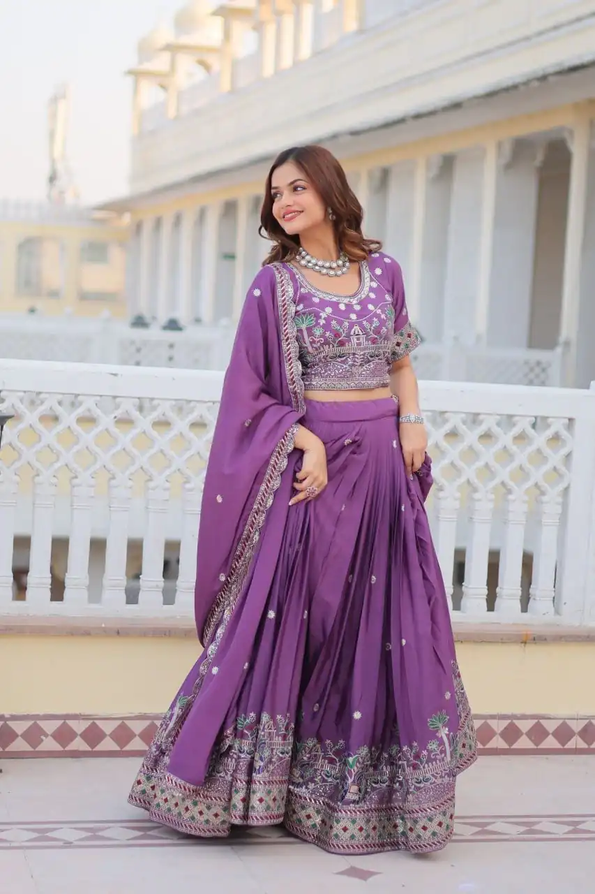 Ram 064 Purple Pure Chinon Lehenga Choli with Embroidery Work. Introductory Price ₹3049. Delivery 4-6 Working Days. Shop now. | Lehenga, Bollywood Lehenga, Creative Lehenga, Designer Lehenga, Embroidered Lehenga, Party Wear Lehenga