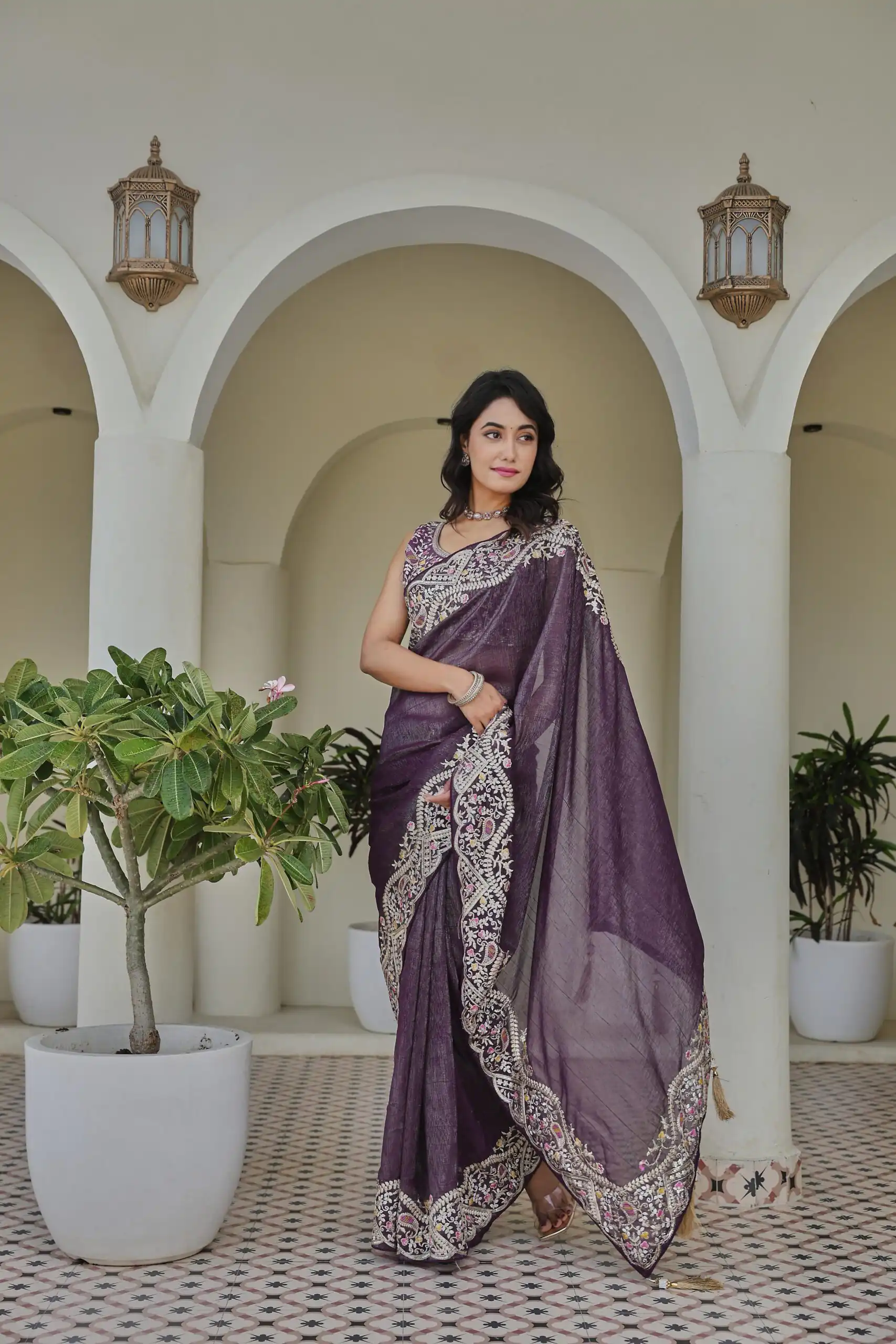 Ram 010 Purple Color Silver Crunchy Saree with Embroidery Work. Special Price ₹2149. Delivery 4-6 Working Days. Shop now. | Sarees, Bollywood Sarees, Creative Sarees, Designer Sarees, Embroidered Sarees, Ethnic Saree, Modern Digital sarees, Party Wear Sarees