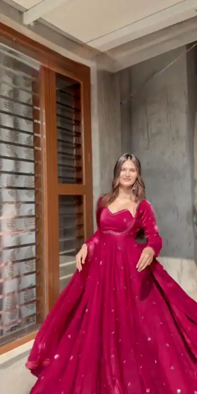 RTC 5937 Rani Pink Fendy silk Gown with Lace Work. Wedding, Party, Festive, Events Get it for ₹2149. Delivery 4-6 Working Days. Shop now. | Gowns, Bollywood Gowns, Creative Gowns, Designer Gowns, Embroidered Gowns, Party Wear Gowns