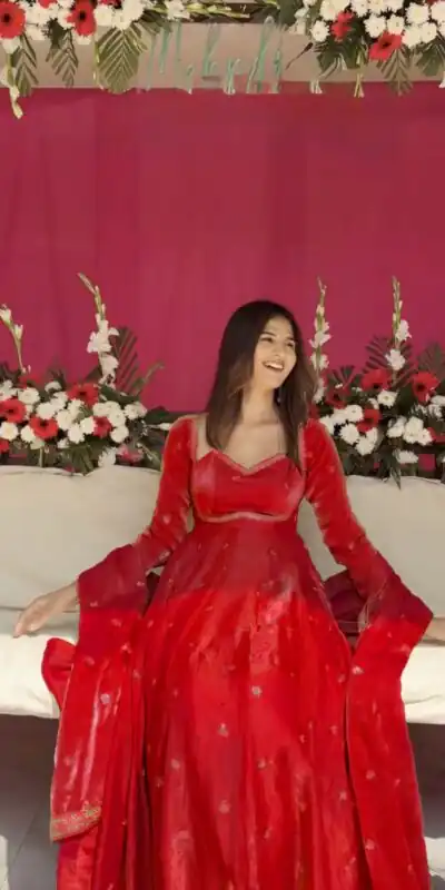 RTC 5937 Red Fendy silk Gown with Lace Work. Wedding, Party, Festive, Events Get it for ₹2149. Delivery 4-6 Working Days. Shop now. | Gowns, Bollywood Gowns, Creative Gowns, Designer Gowns, Embroidered Gowns, Party Wear Gowns