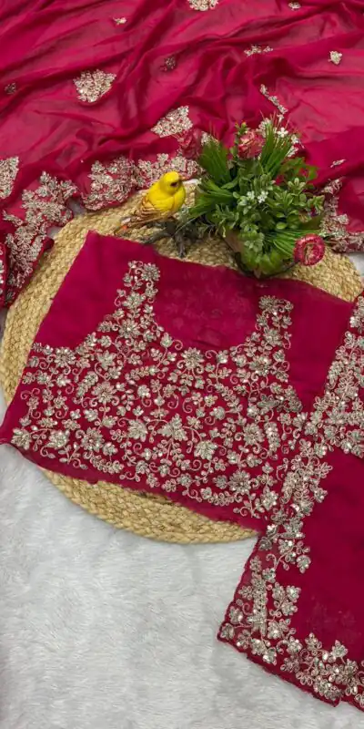 BT 1301 Red Rangoli Silk Saree with Sequins Work & Embroidery Work. Now at just ₹1999. Delivery 4-6 Working Days. Shop now. | Sarees, Bollywood Sarees, Creative Sarees, Designer Sarees, Embroidered Sarees, Ethnic Saree, Modern Digital sarees, Party Wear Sarees