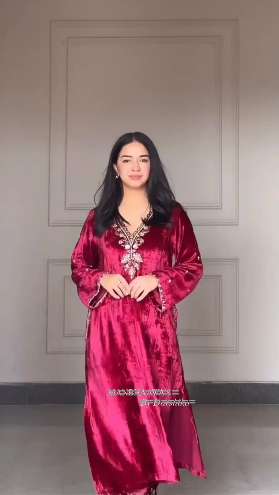 Red Velvet Embroidery Lace Work Salwar Suit - Image 2