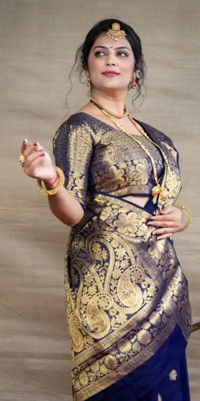 Alternative view of Royal Blue Lichi Silk Border Work Saree