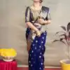 Royal Blue Lichi Silk Border Work Saree