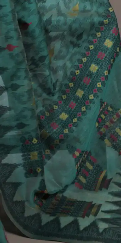 Alternative view of Teal Poly Cotton Thread Weaving Work Saree