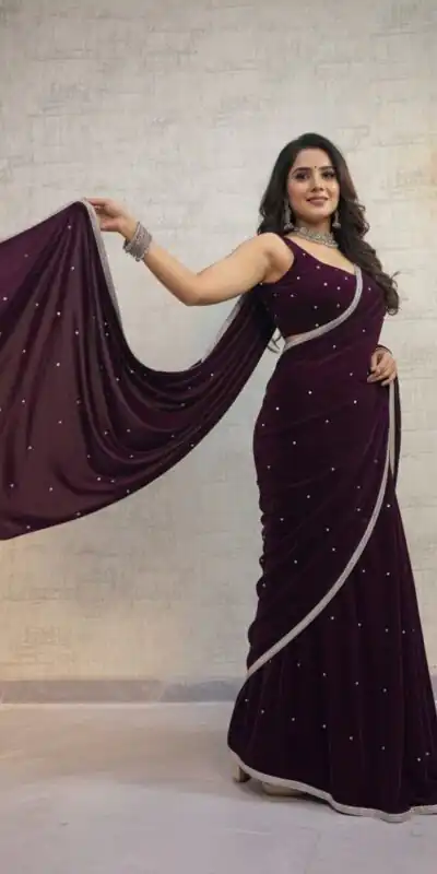 BD 1798 Wine Velvet 9000 with Revert Machine Pearl Work Saree Designer Work. Get it for ₹2049. Delivery 4-6 Working Days. Shop now. | Sarees, Bollywood Sarees, Creative Sarees, Designer Sarees, Embroidered Sarees, Ethnic Saree, Modern Digital sarees, Party Wear Sarees