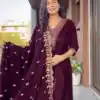 Wine Velvet Embroidery Work Salwar Suit