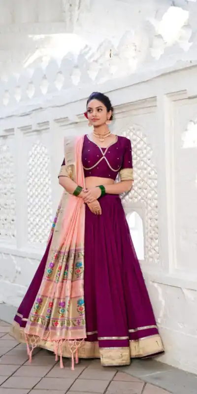 LNB 2016 Wine Color Vichitra Silk Plain with Paithni lace border Lehenga Choli Wedding, Party, Festive, Events Etc. Delivery 4-6 Working Days Rs 2999 | Lehenga, Bollywood Lehenga, Creative Lehenga, Designer Lehenga, Embroidered Lehenga, Party Wear Lehenga