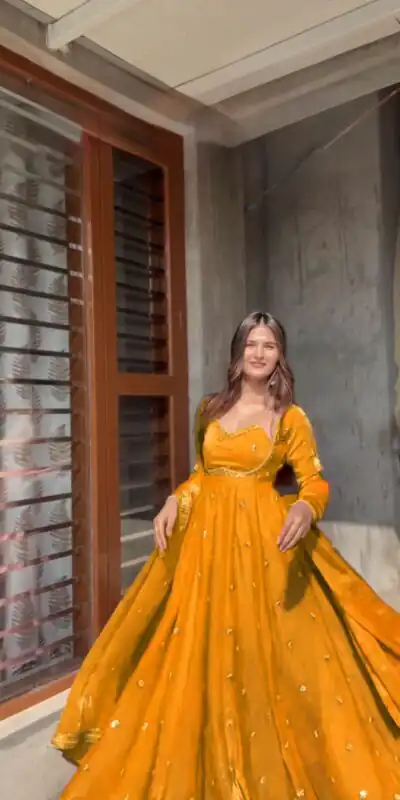 RTC 5937 Yellow Fendy silk Gown with Lace Work. Wedding, Party, Festive, Events Get it for βΉ2149. Delivery 4-6 Working Days. Shop now. | Gowns, Bollywood Gowns, Creative Gowns, Designer Gowns, Embroidered Gowns, Party Wear Gowns