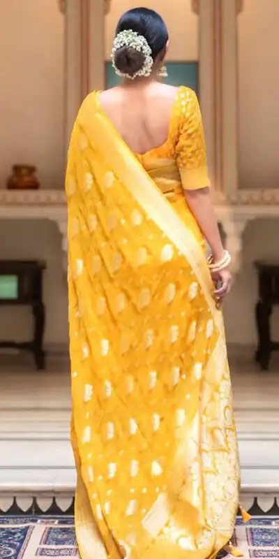 Alternative view of Yellow Soft Lichi Silk Jacquard Work Saree