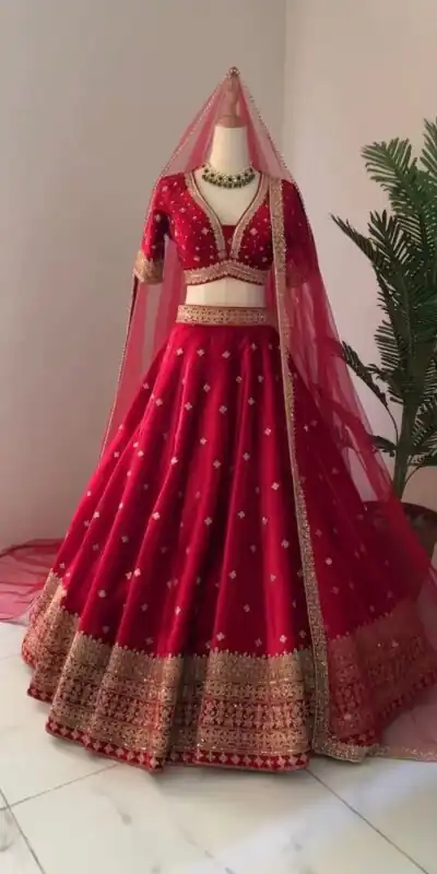 Red Georgette Embroidery Sequence Lehenga Choli