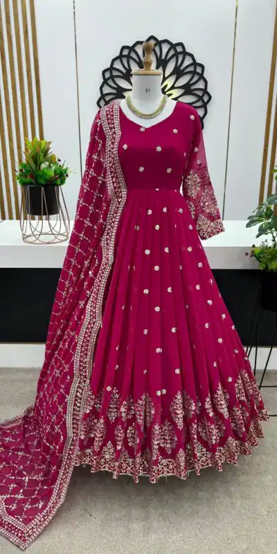 Rani Pink Georgette Embroidery Sequence Gown