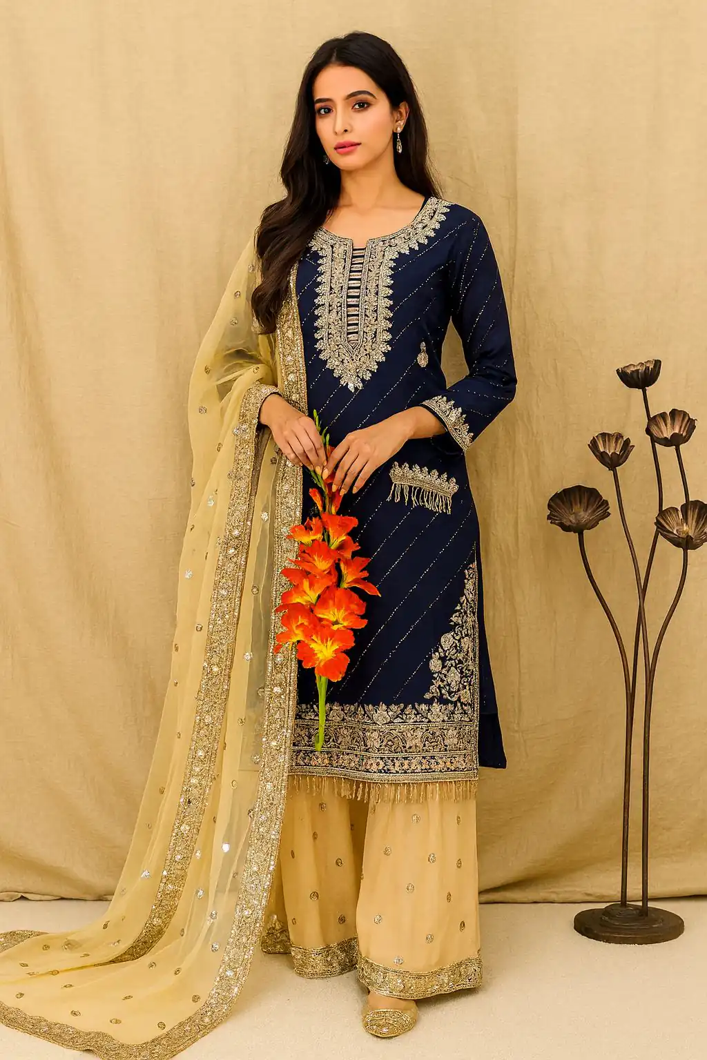 Navy Blue Georgette Heavy Embroidery Work Salwar Suit