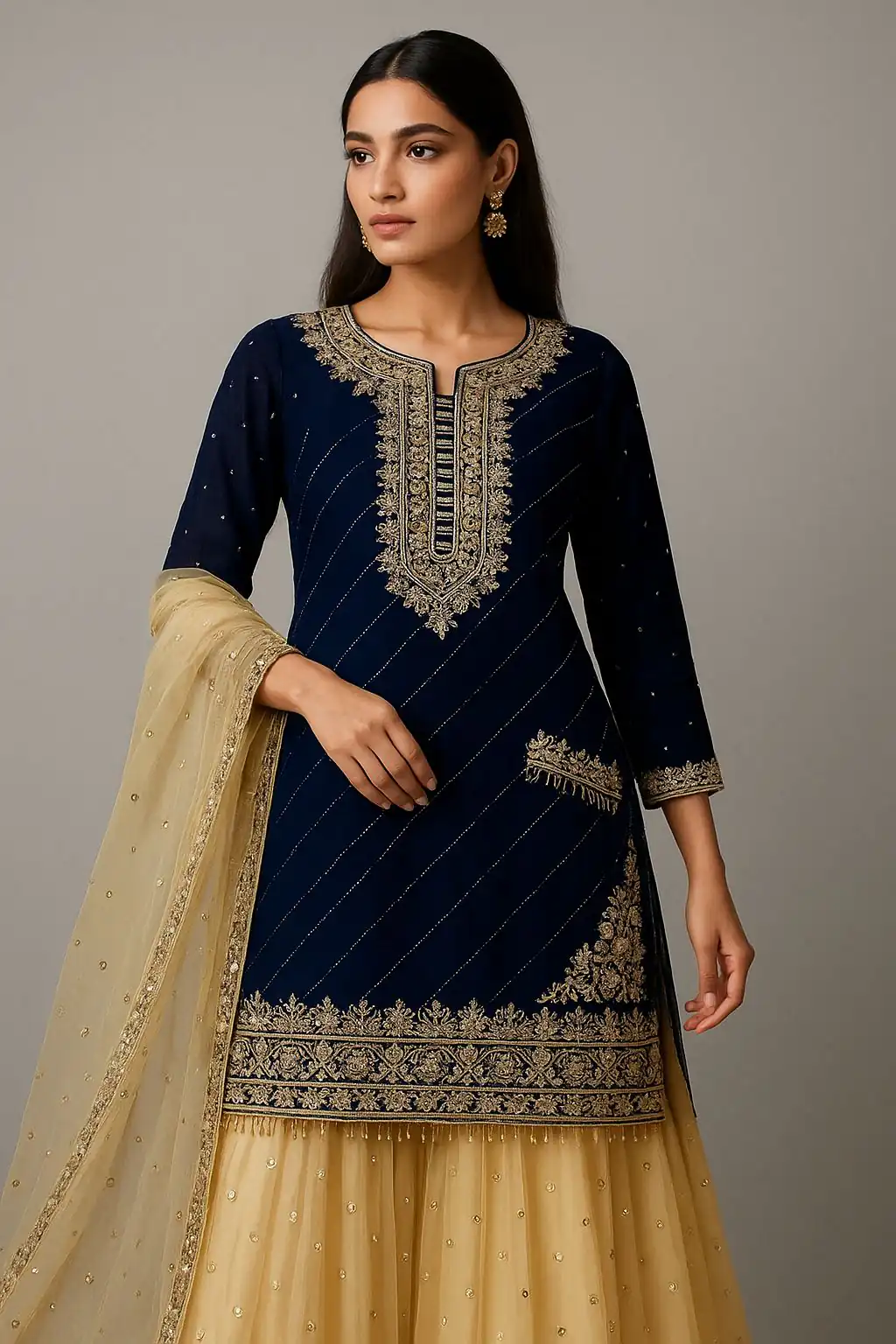 Navy Blue Georgette Heavy Embroidery Work Salwar Suit - Image 2