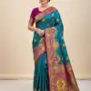 Teal Paithani Silk Border Lace Work Saree
