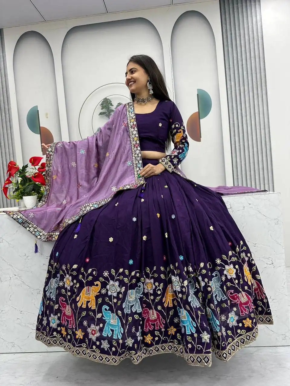 Purple Vichitra Silk Lace Border Work Lehenga Choli - Image 4