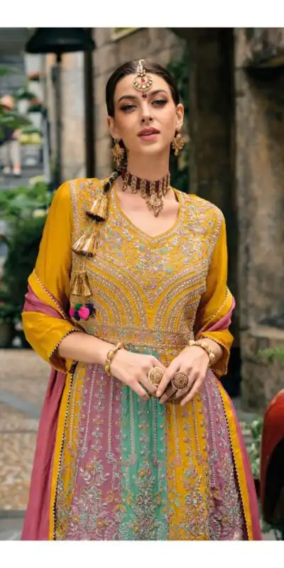 Alternative view of Mustered Chinon Embroidery Work Salwar Suit