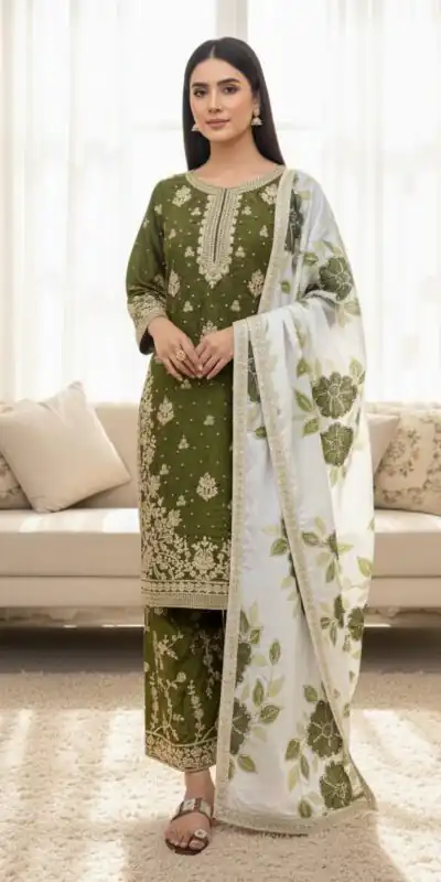 Alternative view of Mahendi Organza Silk Lace Embroidery Work Salwar Suit