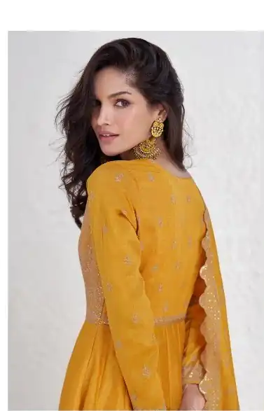 Alternative view of Yellow Vichitra Embroidery Lace Work Salwar Suit