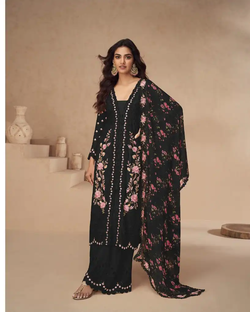 Black Vichitra Sequence Work Salwar Suit