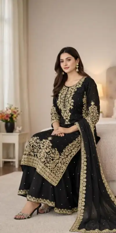 Alternative view of Black Organza Silk Embroidery Work Salwar Suit