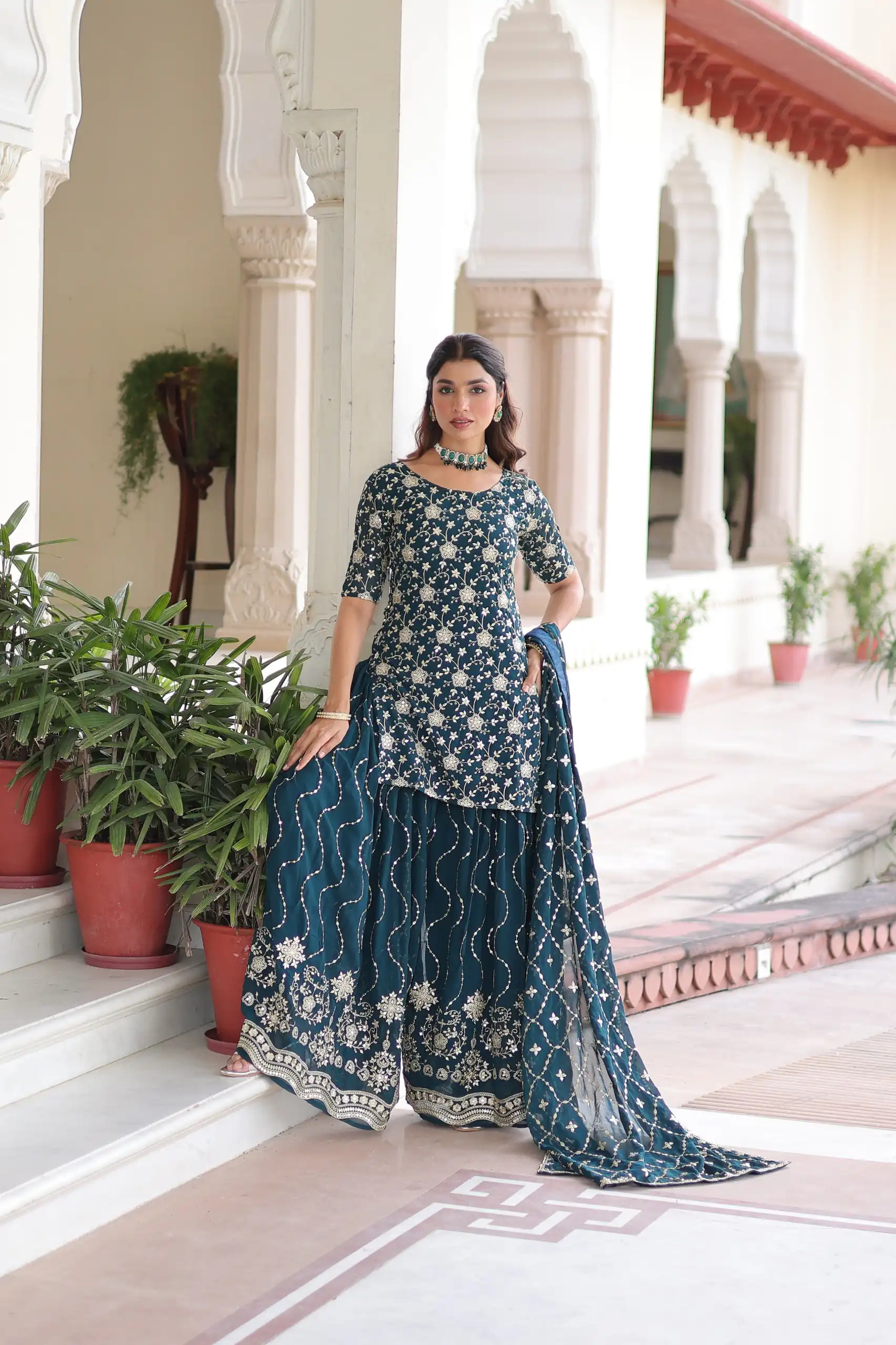 Navy Blue Georgette Embroidery Sequins Work Salwar Suit - Image 7
