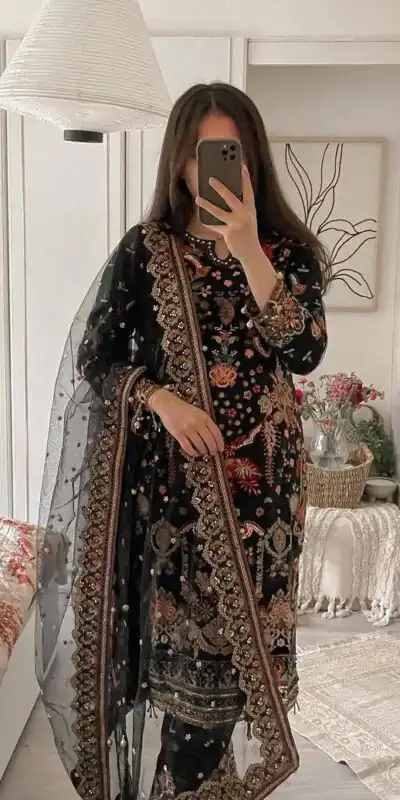 Alternative view of Black Faux Georgette With Sequence Work Salwar Suit