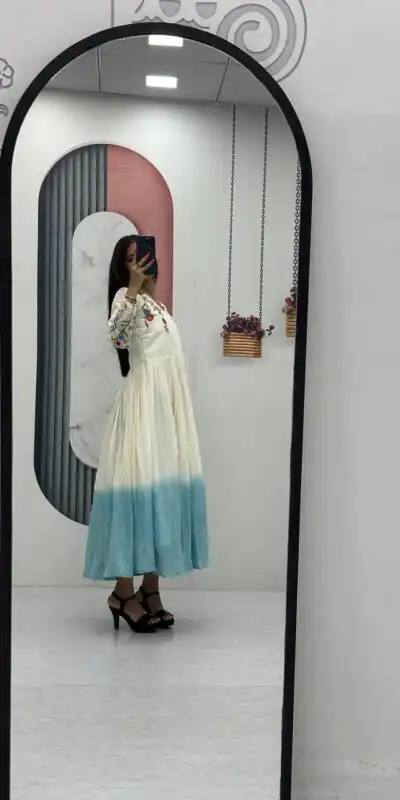 Alternative view of Sky Blue Soft Cotton Embroidery Work Gown