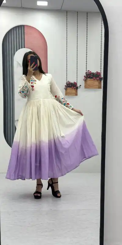 Alternative view of Lavender Soft Cotton Embroidery Work Gown