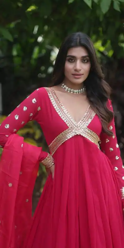 Alternative view of Rani Pink Faux Blooming Zari Embroidery Work Gown