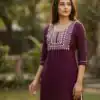 Wine Rayon Thread Work Kurti