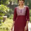 Maroon Rayon Thread Work Kurti