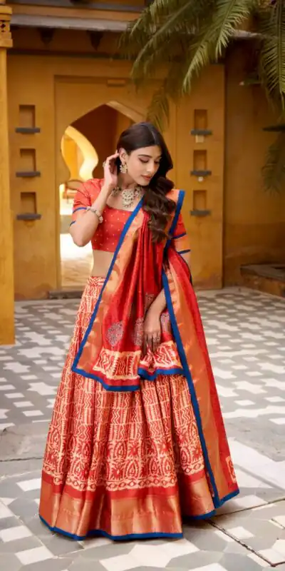 Alternative view of Rust Dola Silk Zari Weaving Work Lehenga Choli