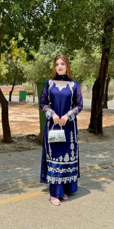Alternative view of Navy Blue Faux Georgette With Sequence Work Salwar Suit