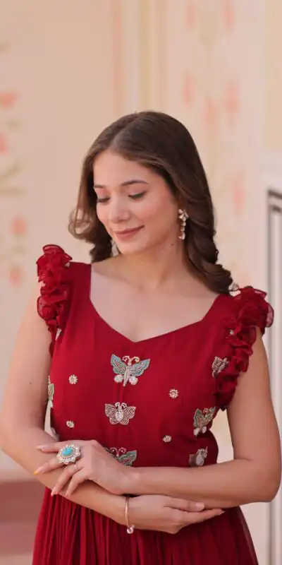 Alternative view of Maroon Faux Blooming Sequins Work Gown