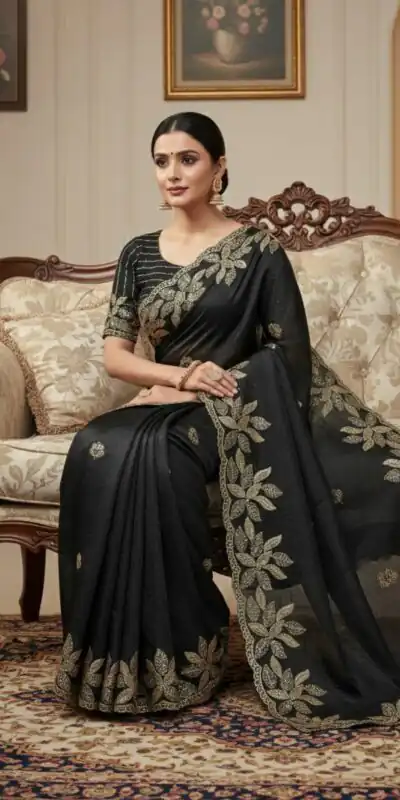 Alternative view of Black Soft Organza Silk With Sequins Work Saree