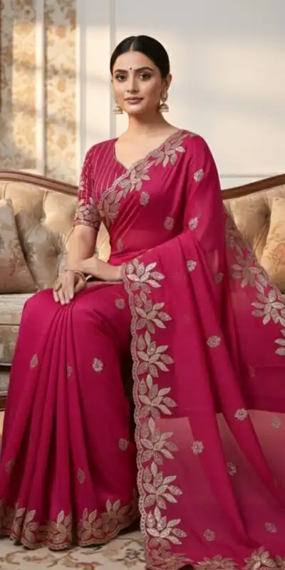 Alternative view of Pink Soft Organza Silk With Sequins Work Saree