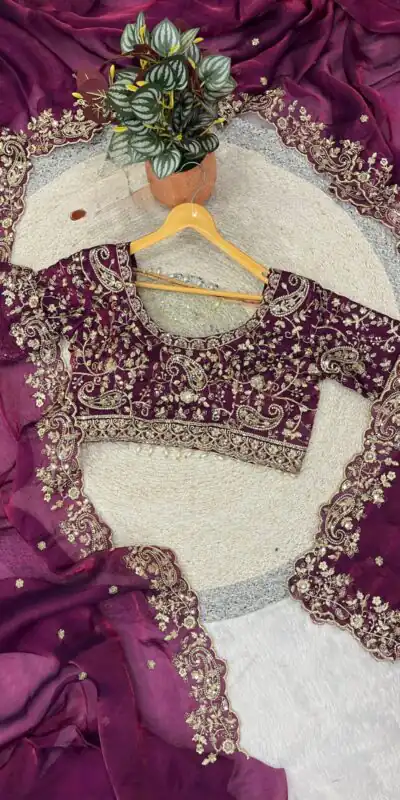 Alternative view of Wine Fandy Satin Silk With Sequins Work Saree