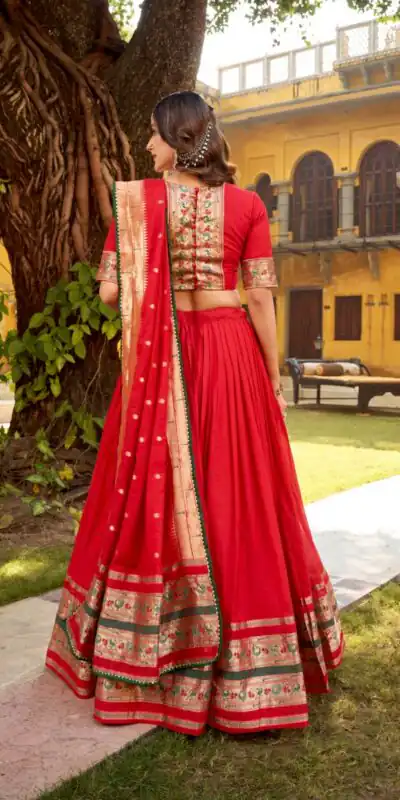 Alternative view of Red Pure Chanderi Zari Weaving Work Lehenga Choli