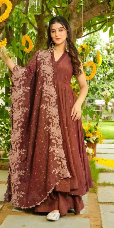 Alternative view of Rust Crunchy Embroidery Work Salwar Suit