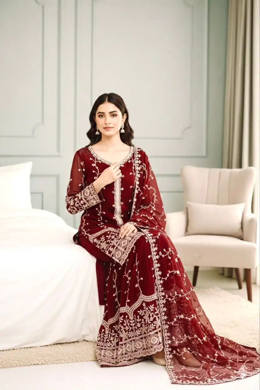 Maroon Fendy Silk Embroidery Work Salwar Suit - Image 3