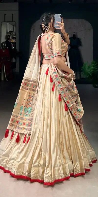 Alternative view of Red Shimmer Zari Weaving Work Lehenga Choli