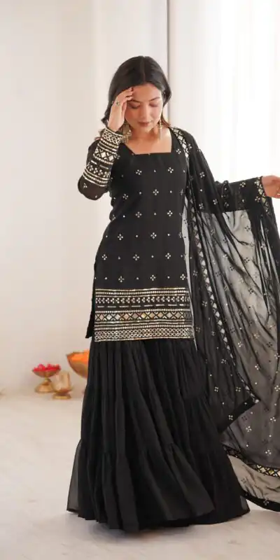 Alternative view of Black Pure Georgette Sequence Work Salwar Suit