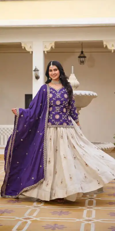 Alternative view of Dark Purple Pure Chinon Embroidery Work Lehenga Choli