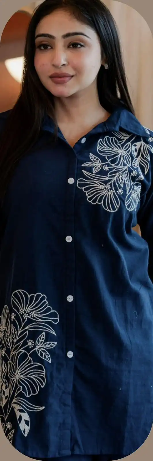 Blue Cotton Slub Embroidery Work Kurti - Image 2