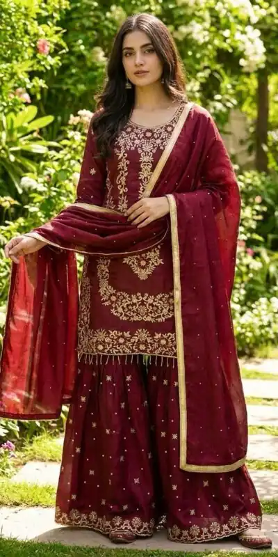 Alternative view of Maroon Organza Silk Sequence Work Salwar Suit