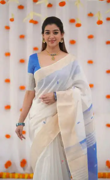 Blue Soft Lilan Slab Lace Border Work Saree - Image 4