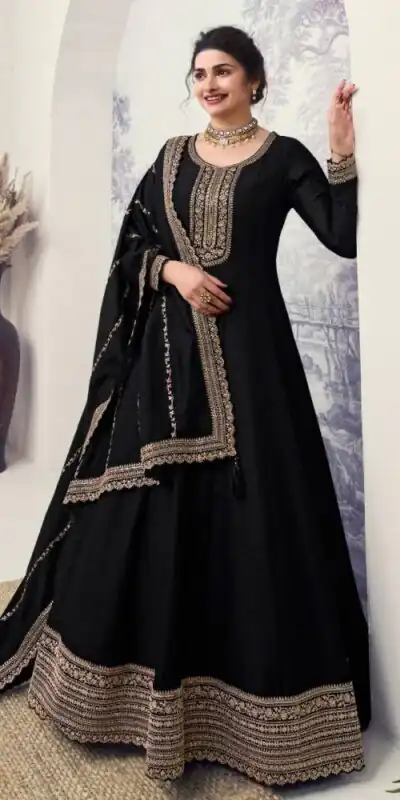 Black Silk Georgette Embroidery Work Salwar Suit