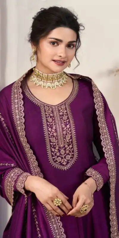 Alternative view of Wine Silk Georgette Embroidery Work Salwar Suit